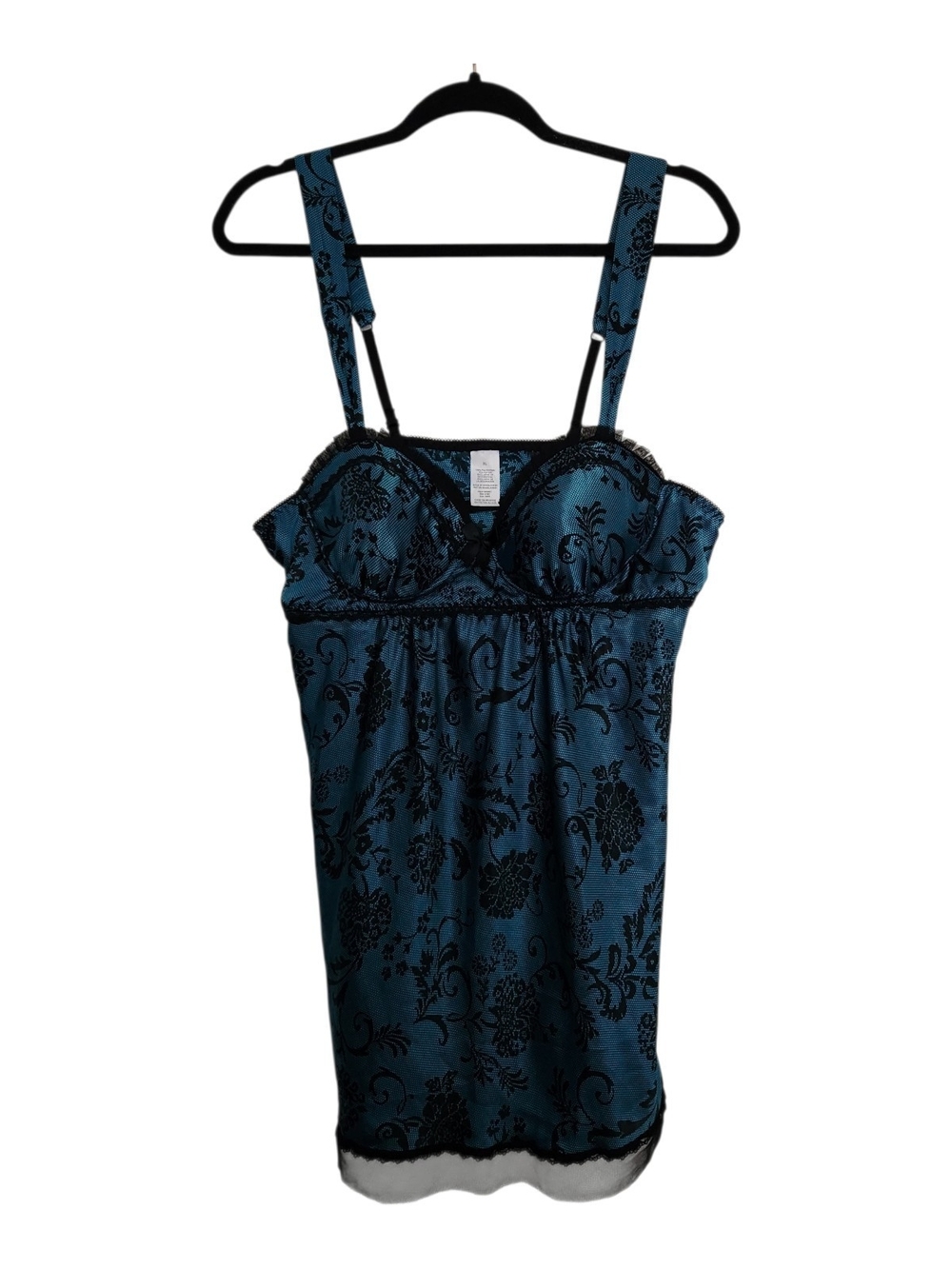 Unbranded Womens Teal Nighty With Black Lace Overlay Wireless Lightly Padded XL
